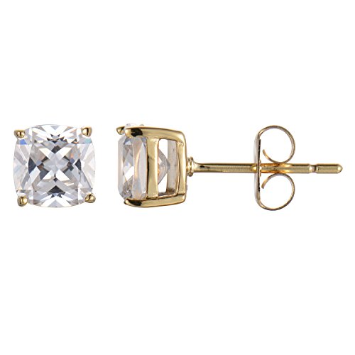 18k Yellow Gold Plated Sterling Silver 6MM Cushion Cut Cubic Zirconia Stud Earrings (2 cttw)
