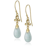 18k Yellow Gold Plated Sterling Silver Green Jade Pear Cut 14x8mm Dangle Earrings