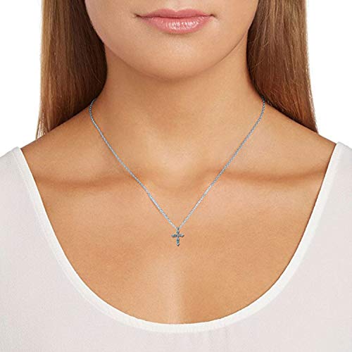 Sterling Silver Genuine Blue Topaz Tonal Cross Pendant Necklace, 18"