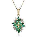 18K Yellow Gold-Plated 925 Sterling Silver Emerald May Birthstone Diamond-Accented Cluster Pendant Necklace, 18"