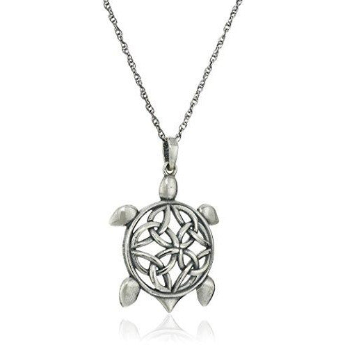 Sterling Silver Oxidized Celtic Knot Turtle Pendant Necklace, 18"