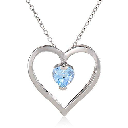 Sterling Silver Genuine Sky Blue Topaz Open Heart Pendant Necklace, 18"