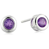 Sterling Silver African Amethyst Bezel Set Stud Earrings