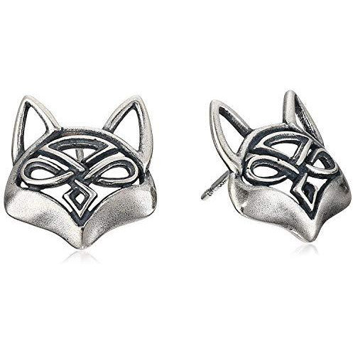 925 Sterling Silver Oxidized Celtic Knot Fox Stud Earrings