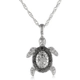 Rhodium-Plated .925 Sterling Silver Black and White Diamond Turtle Charm