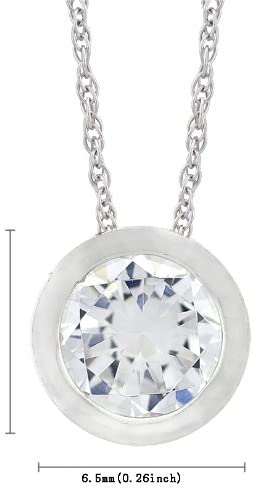 Platinum Plated Sterling Silver Round 6.5mm Cubic Zirconia Bezel Set Solitaire Pendant Necklace, 18"