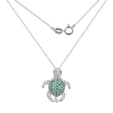 925 Sterling Silver White and Green Cubic Zirconia Turtle Pendant Necklace, 18"