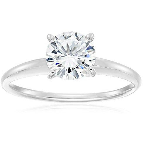 Platinum Plated Sterling Silver 6.5mm Cubic Zirconia Solitaire Ring (1 cttw), Size 7