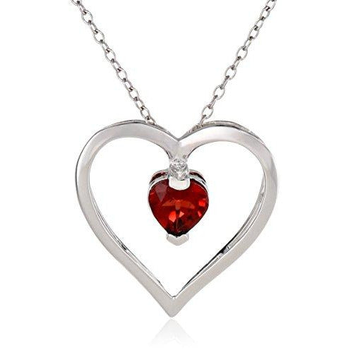 Sterling Silver Genuine Garnet Open Heart Pendant Necklace, 18"