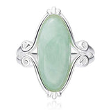 925 Sterling Silver Genuine Green Jade Celtic Scrollwork Band Statement Ring, Size 8    Celtic Scrollwork