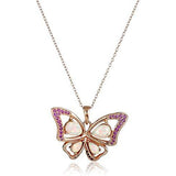 14K Rose Gold Plated Sterling Silver Created Opal and Pink Sapphire Butterfly 3-prong setting Pendant Necklace, 18"