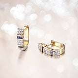 18k Yellow Gold Plated Sterling Silver Created Blue and White Sapphire Hoop Earrings