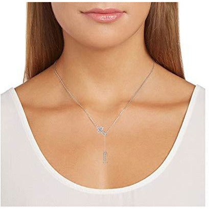 .925 Sterling Silver Cubic Zirconia Looped Cross Lariat Style Y-Necklace with"Faith" on 2" Drop, 16.5" + 2" Extender