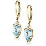 18k Yellow Gold Plated Sterling Silver Genuine Sky Blue Topaz Teardrop Leverback Earrings