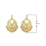18k Yellow Gold Over Fine Silver Plated Bronze Indian Ethnic Chand Bali Wire Drop Earrings