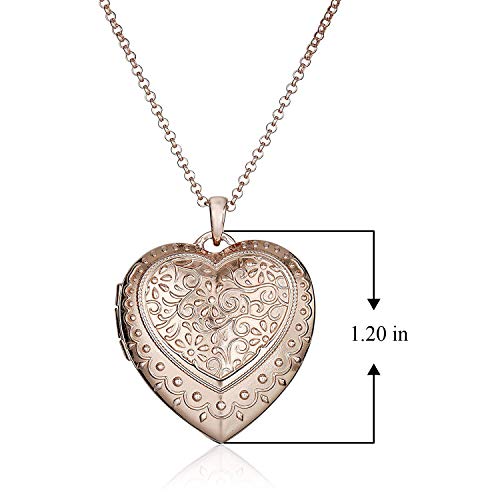 14K Rose Gold Plated 925 Sterling Silver Filigree Heart Shaped Locket Pendant Necklace With 18" Rolo Chain