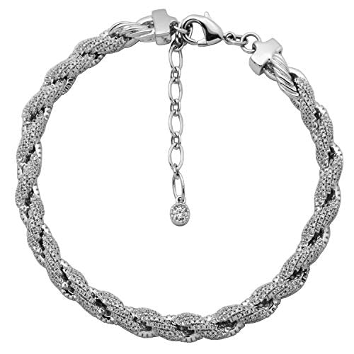Monte Luna Rhodium Plated Cubic Zirconia Rope Chain Bracelet, 7.5" + 1.5" Extension