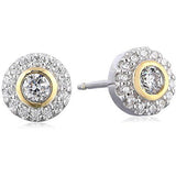 Sterling Silver Cubic Zirconia Round Halo Two Tone Stud Earrings