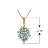 18K Yellow Gold-Plated 925 Sterling Silver Swiss Blue Topaz December Birthstone Diamond-Accented Cluster Pendant Necklace, 18"