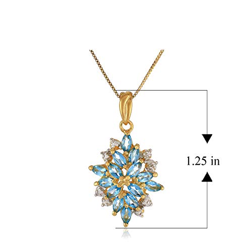 18K Yellow Gold-Plated 925 Sterling Silver Swiss Blue Topaz December Birthstone Diamond-Accented Cluster Pendant Necklace, 18"