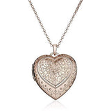 14K Rose Gold Plated 925 Sterling Silver Filigree Heart Shaped Locket Pendant Necklace With 18" Rolo Chain