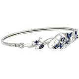Sterling Silver Created Blue Sapphire and Cubic Zirconia Filigree Hinged Bangle Bracelet, 7.25"