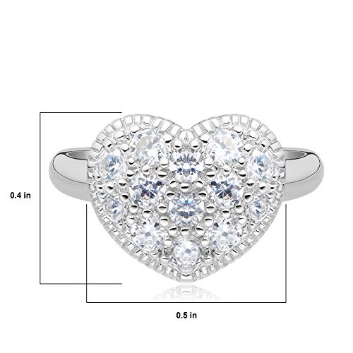 .925 Sterling Silver Pavé Set Cubic Zirconia Heart Ring - Size 7
