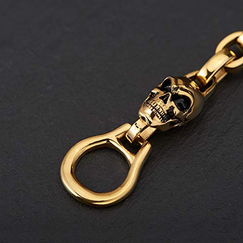 Room101 Gold Plated Stainless Steel Eddie Link Bracelet with Skull, 9.5"
