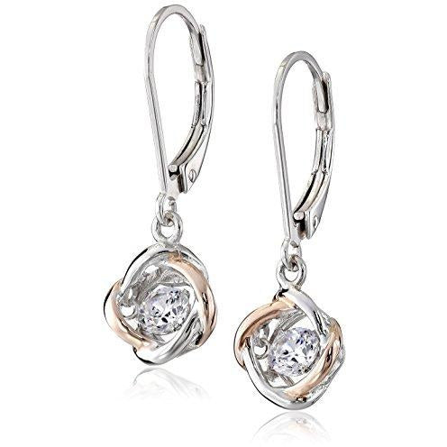 Plated Sterling Silver Dancing Cubic Zirconia Two Tone Love Knot Leverback Dangle Earrings