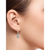 Rhodium-Plated Sterling Silver Teardrop Leverback Dangle Drop Earrings in a Pavé-Setting Made with Crystal