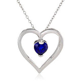 Sterling Silver Created Blue Sapphire Open Heart Pendant Necklace, 18"