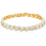 18k Gold Plated Sterling Silver Two Tone Diamond Accent Tennis Bracelet, 7.5"