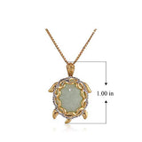 Eternal Jade 1/10 cttw Diamond and Genuine Jade 18K Gold Plated 925 Sterling Silver Turtle Pendant Necklace, 18"