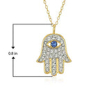 18K Yellow Gold Plated 925 Sterling Silver Crystal Blue and White Hamsa Hand of Fatima Necklace, 18"