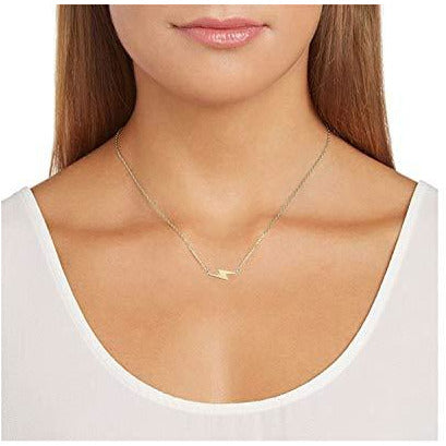 10k Yellow Gold Horizontal Lightning Bolt Pendant Necklace With 18" Rope Chain