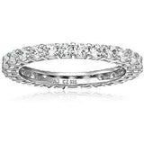 Platinum Plated Sterling Silver Round Cubic Zirconia Eternity Band Ring (2.5mm), Size 9