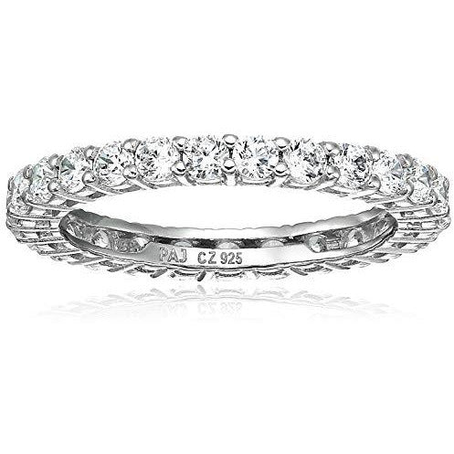 Platinum Plated Sterling Silver Round Cubic Zirconia Eternity Band Ring (2.5mm), Size 9