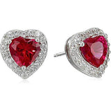 .925 Sterling Silver Created Ruby and Created White Topaz Halo Heart Pendant Necklace, Stud Earrings, and Size 7 Ring Set - July Birthstone