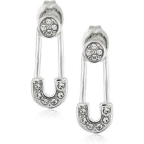 Sterling Silver Safety Pin Stud Post Earrings Made with Crystal