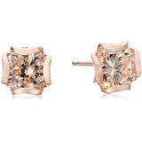 14k Rose Gold Plated Sterling Silver Champagne Cubic Zirconia Flower Basket Stud Earrings