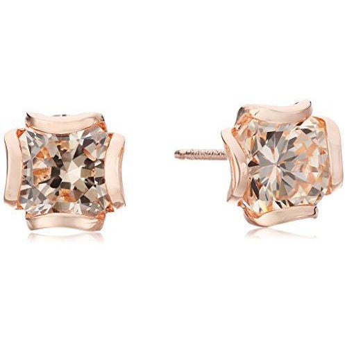 14k Rose Gold Plated Sterling Silver Champagne Cubic Zirconia Flower Basket Stud Earrings