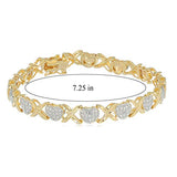 18K Yellow Gold Plated 925 Sterling Silver Two-Tone Diamond Accent and Illusion XO Heart Tennis Bracelet, 7.25"