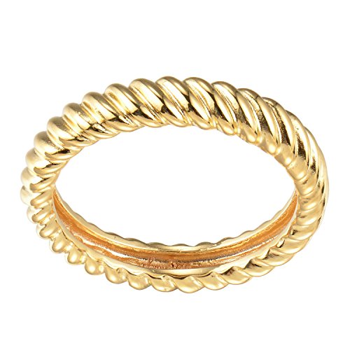 18K Yellow Gold Plated .925 Sterling Silver Sleek Twisted Rope Ring, Size 7