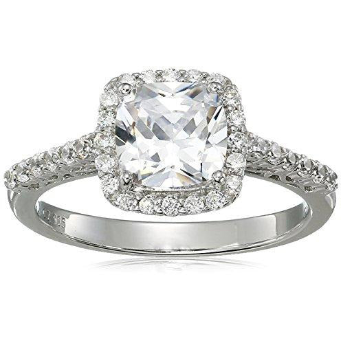 Sterling Silver Cubic Zirconia Cushion Cut Halo Engagement Promise Ring, Size 7
