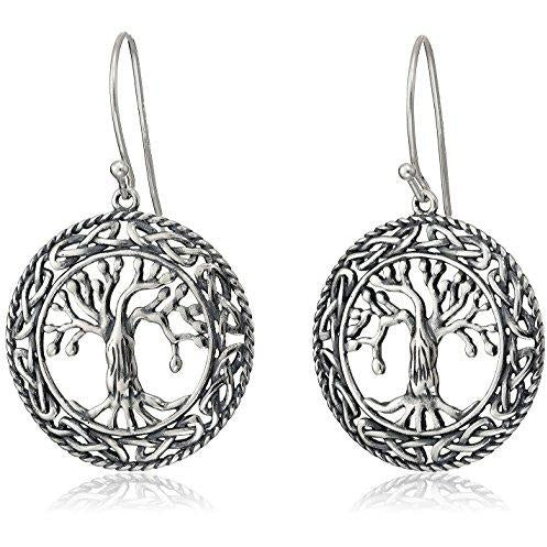 Sterling Silver Oxidized Celtic Tree of Life Dangle Earrings