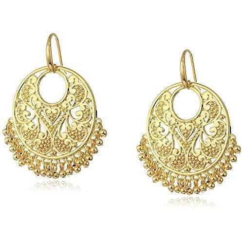 18k Yellow Gold Over Fine Silver Plated Bronze Indian Ethnic Chand Bali Wire Drop Earrings