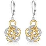 Two Tone 18k Yellow Gold and Rhodium Plated 925 Sterling Silver Celtic Knot Drop Earrings