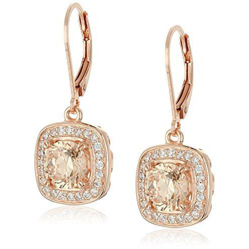 Champagne and White Cubic Zirconia Leverback Earrings