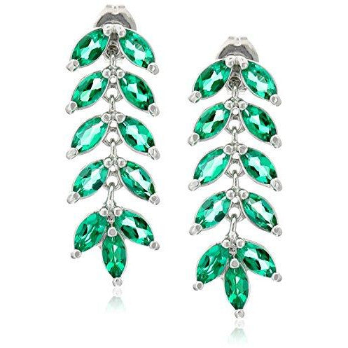 Created Emerald Marquise-Cut Leaf Post Drop Earrings