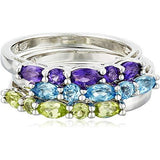 Amethyst, Blue Topaz, and Peridot Stackable 3 Ring Set